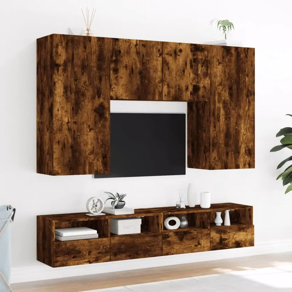 Berkfield Home Set of 2 Smoked Oak Wall Mounted TV Cabinets in Brown, W/D/H: 100 x 30 x 30 cm – 3