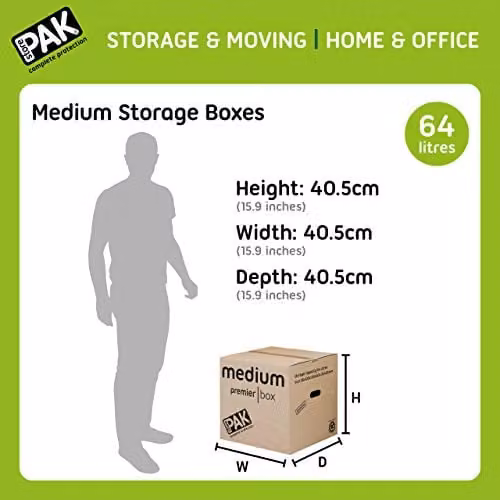 StorePAK Heavy Duty Medium Archive Cardboard Storage Boxes with Handles, 64 Litres, Brown, H: 40.5 cm x W: 40.5 cm x D: 40.5 cm (Pack of 10) – 2