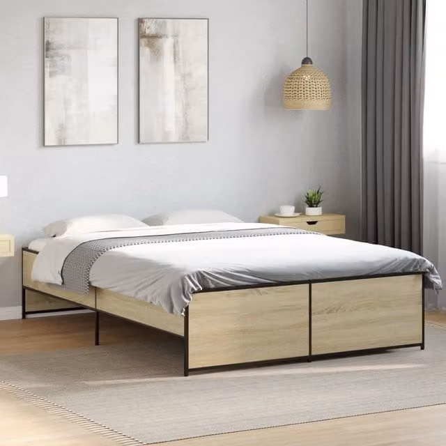 Berkfield Home Sonoma Oak Bed Frame in Brown, W/D/H: 120 x 200 cm