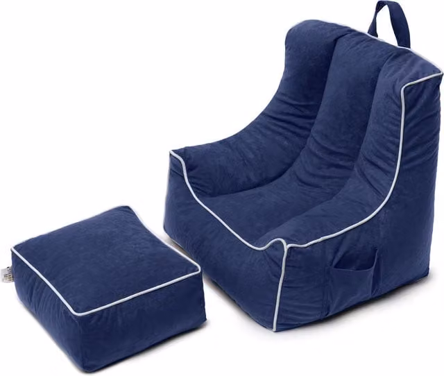 Ready Steady Bed Blue Microfibre Kids Bean Bag Chair with Footstool