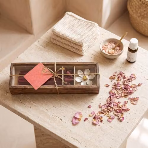 Homescapes Zen Incense Gift Set with Wood and Metal Holder, Sticks and Cones in Pink and Red Floral and Woody Scents – 2