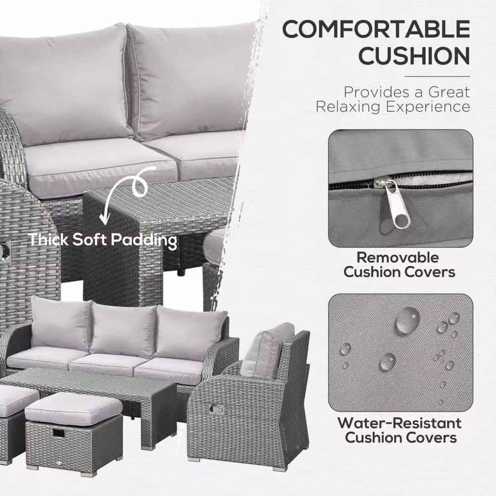 Wyld Haus Tanette 6 Piece Rattan Outdoor Sofa Set in Light Grey with 2 Reclining Chairs – 7
