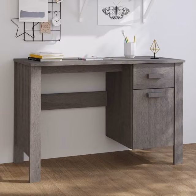 Berkfield Home HAMAR Writing Desk in Light Grey Solid Pine, W/D/H: 113 x 50 x 75 cm – 1