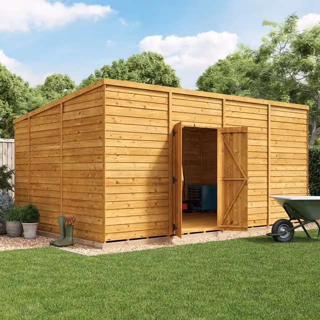 BillyOh Switch Overlap Pent Wooden Shed in Brown with Double Doors and Floor