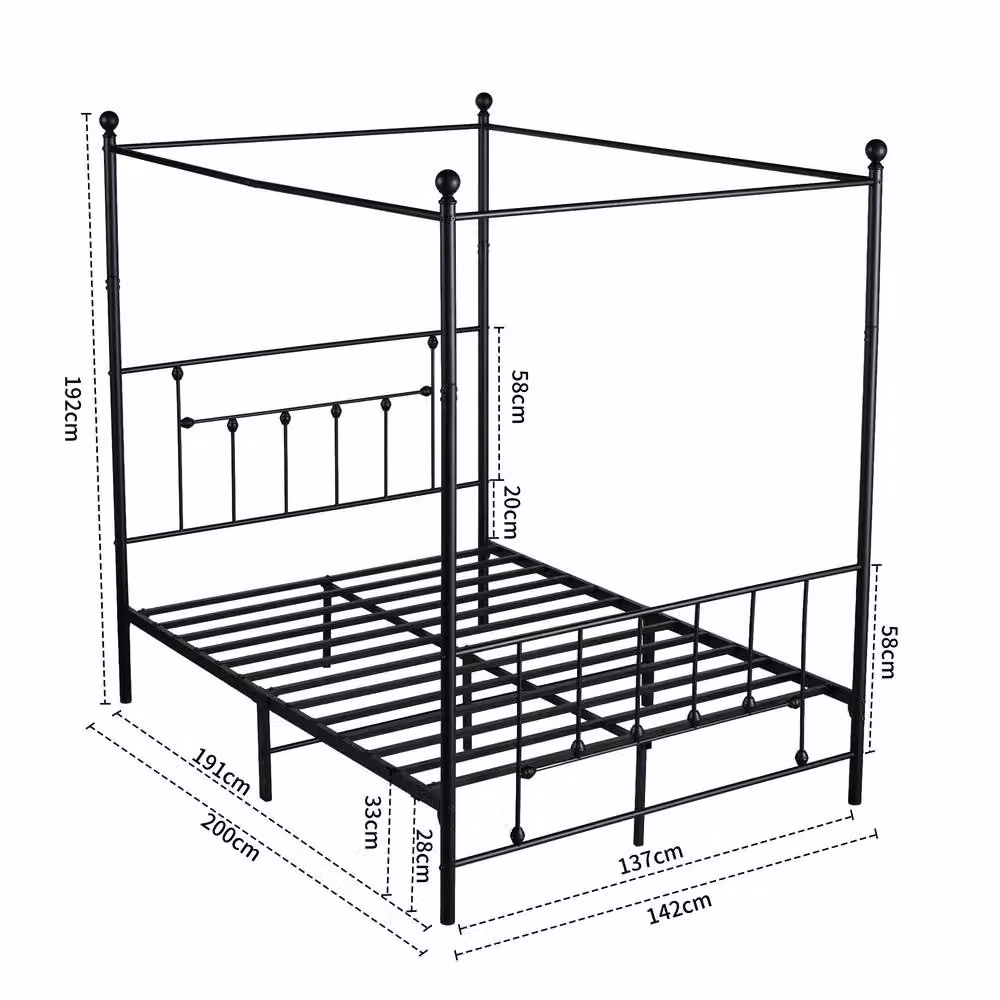SquareBoxx Charlotte Double Four Poster Metal Bed Frame with Metal Slats in Black, 140 x 200 cm – 2