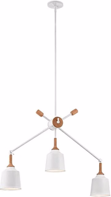 Netlighting Danika 3 Light Adjustable Bar Pendant Ceiling Chandelier in White and Wood with E27 Fitting