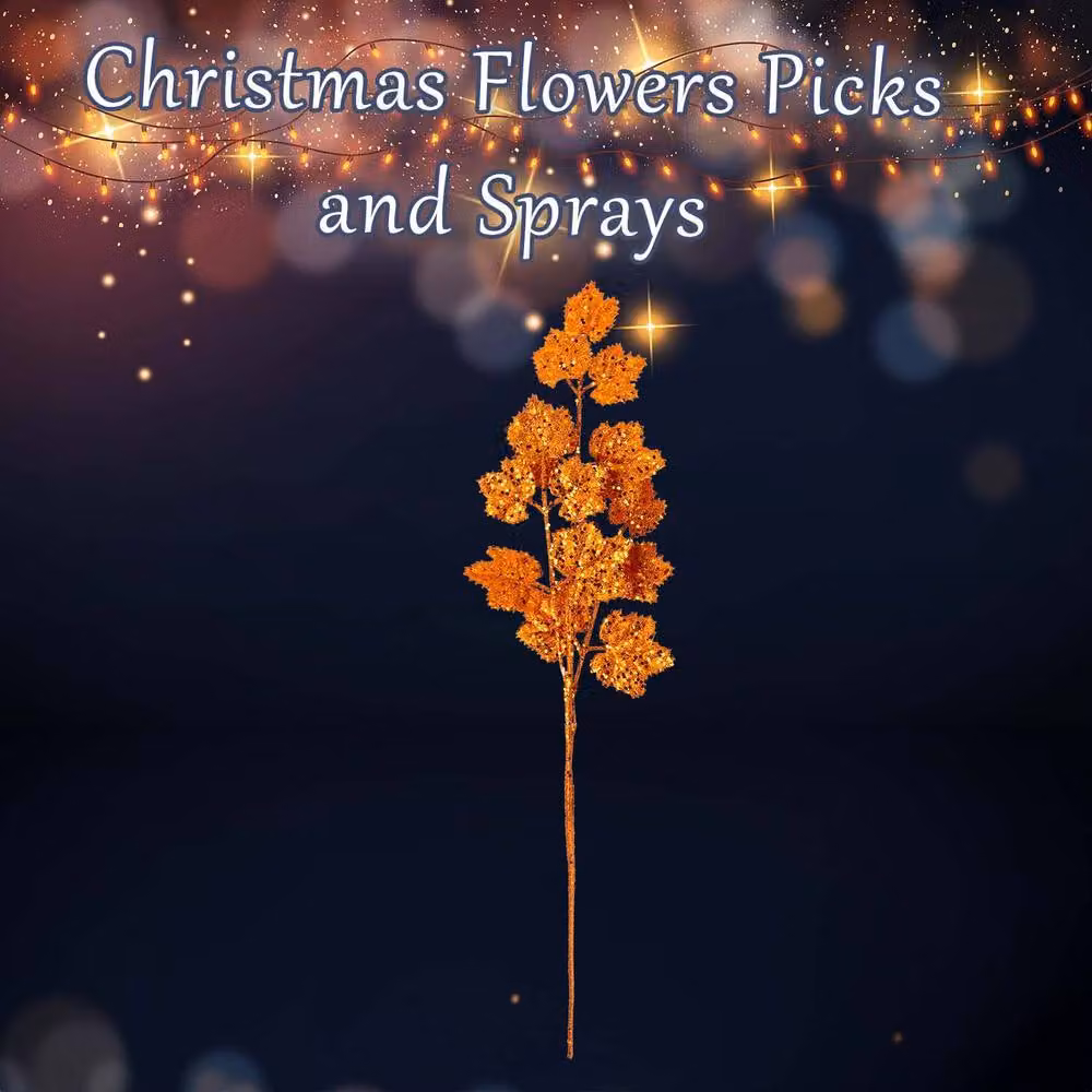 VFM e-Store Orange Christmas Long Stem with Glitter Decoration, W/D/H: 20 x 20 x 65 cm – 2