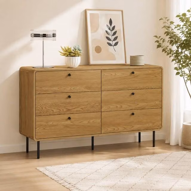 STILVORA Modern 6-Drawer Chest of Drawers in Brown and Beige with Oak Finish