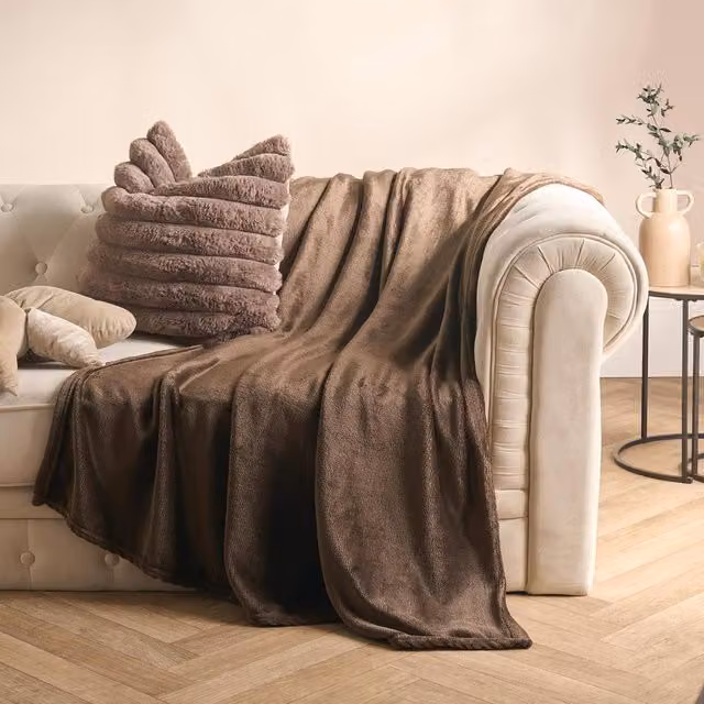 OHS Brown Fluffy Fleece Throw Blanket, W: 150 cm, D: 200 cm – 5