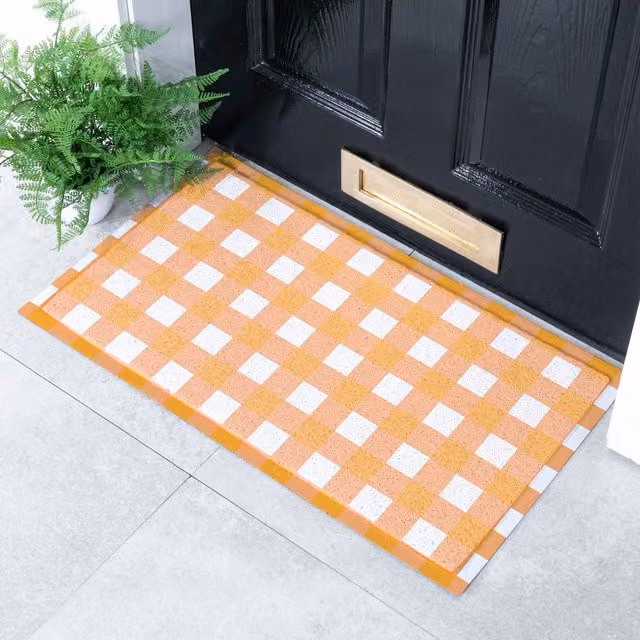 Artsy Mats Orange Gingham Doormat in White, W/D/H: 70 x 40 cm