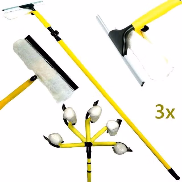 VOGREX Window Cleaning Kit with Telescopic Pole and Squeegee in Yellow