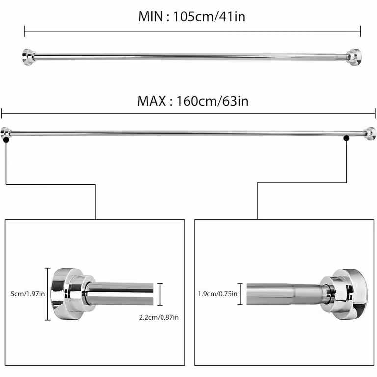 PAWNORA Extendable Silver Stainless Steel Shower Curtain Tension Pole, Width: 105-160 cm