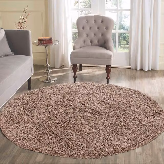 Desire Rugs Plain Fluffy Shaggy Area Rug, Bronze/Beige, W/D: 120 x 120 cm