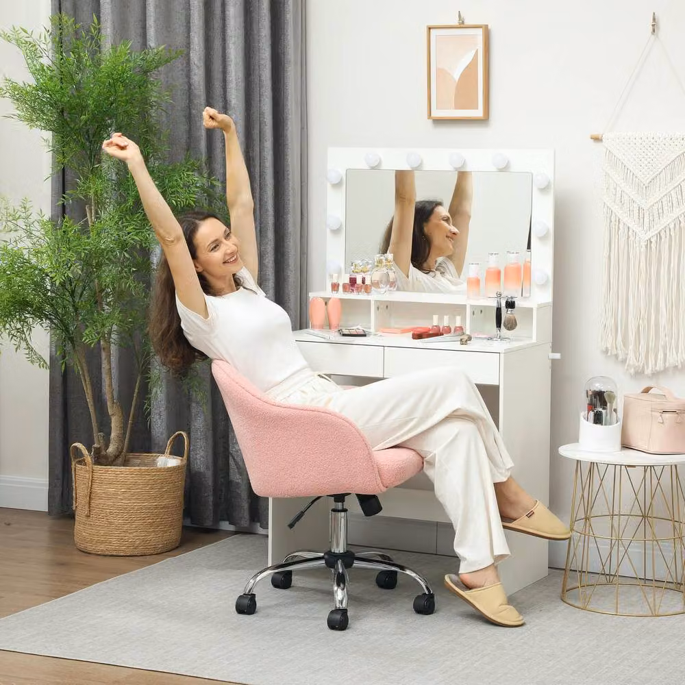 Rolipo Pink Teddy Fleece Task Chair with Adjustable Height and 360 Degree Swivel – 2