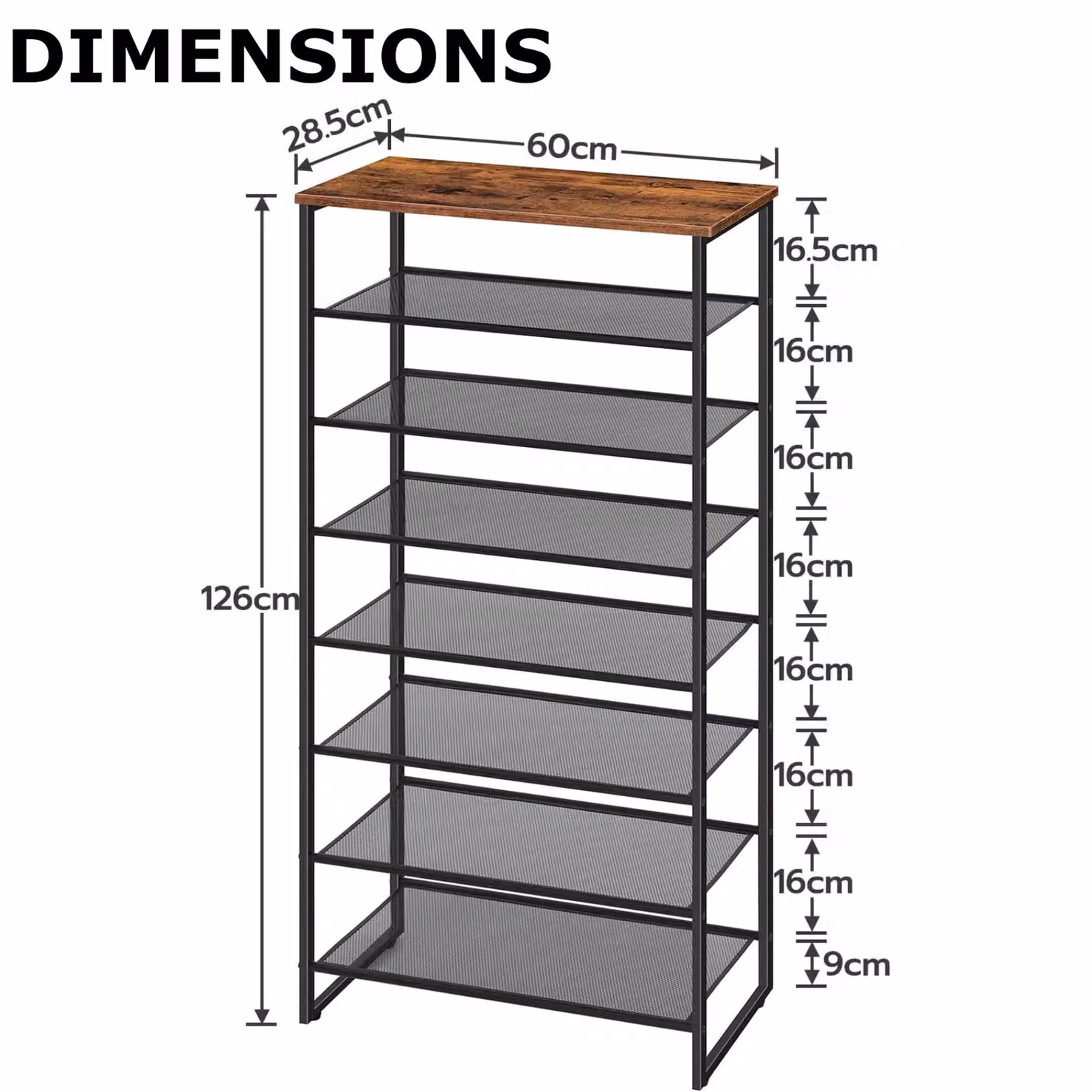 Rafaelo Mobilia 8-Tier Industrial Shoe Rack in Brown and Black with Detachable Mesh – 7