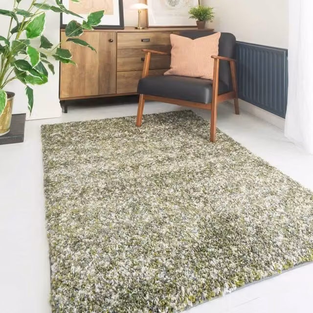 Kukoon Modern Abstract Shaggy Rug in Green and Grey, W: 60 cm, L: 240 cm – 1