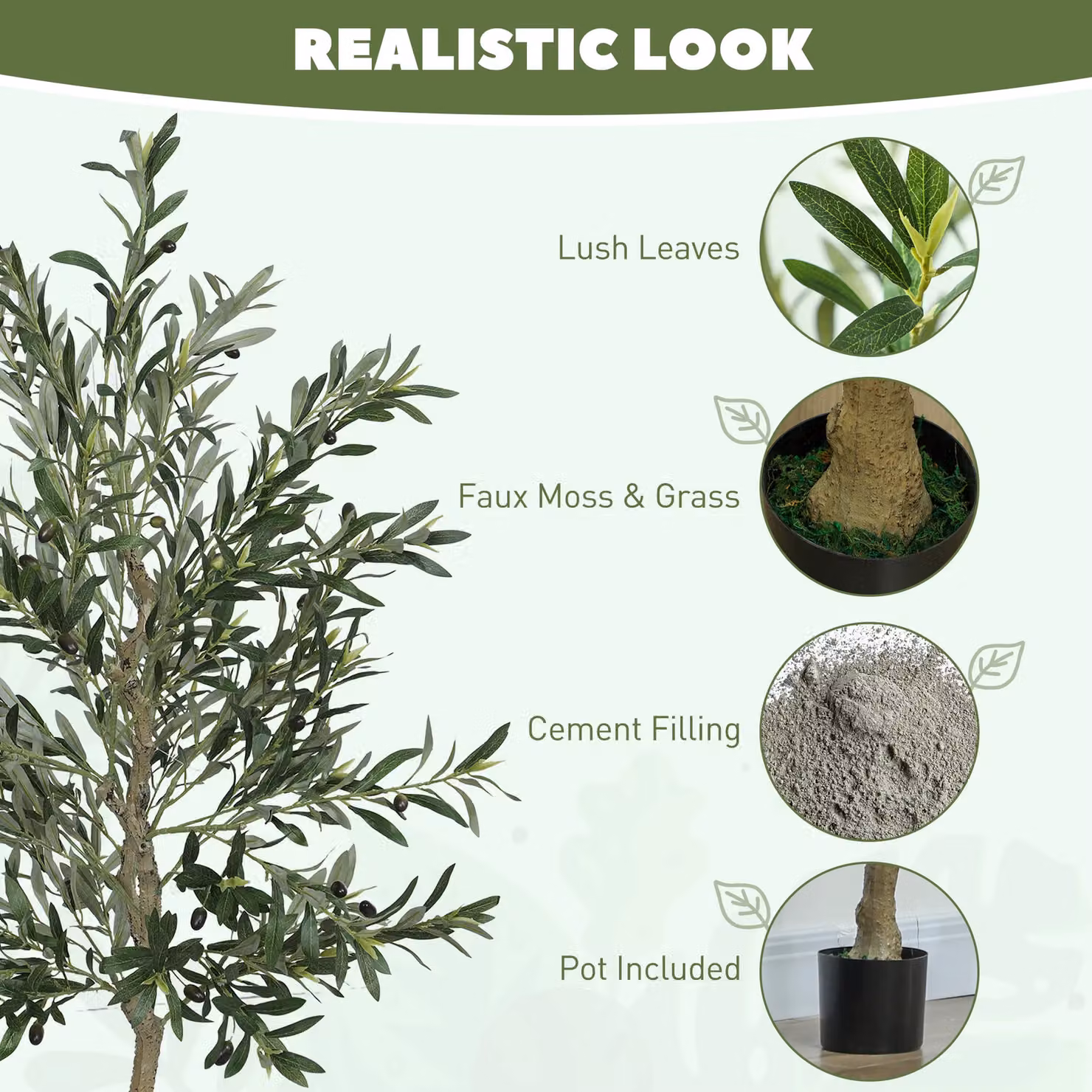 HOMCOM Green Faux Potted Silk Olive Tree, Height: 180 cm – 3