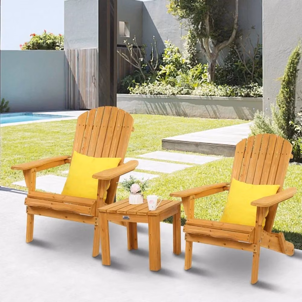 EONLION Set of 2 Rustic Brown Wood Outdoor Armchairs for Garden and Patio – 3