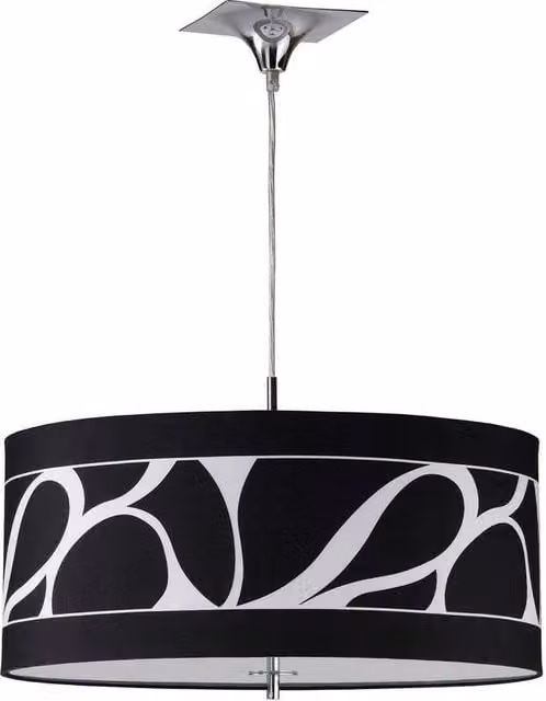 Netlighting Manhattan Small 3 Light Pendant Lamp in Chrome with Black Patterned Shade