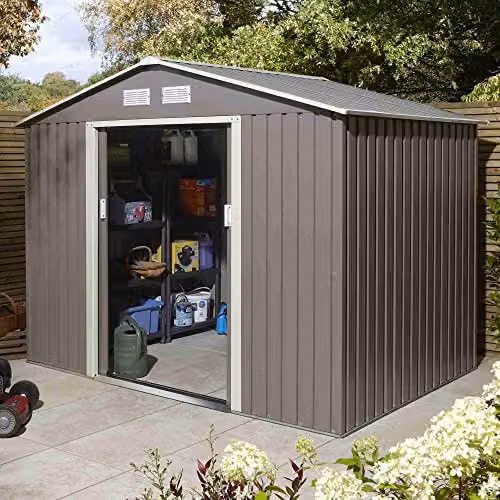 Rowlinsons Trentvale Metal Apex Steel Shed in Grey, W: 261 cm, D: 181 cm, H: 198 cm