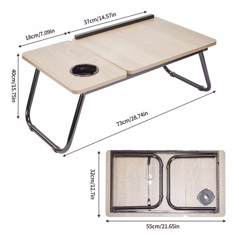 SPETLEK Adjustable Height Foldable Laptop Desk with Cup Holder in Brown – 3