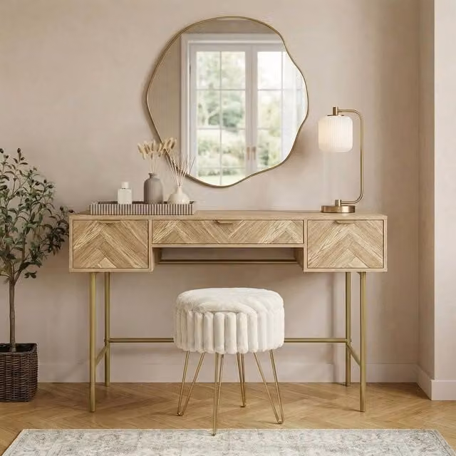OHS Chevron Wood Dressing Table with 3 Drawers in Light Oak – 1