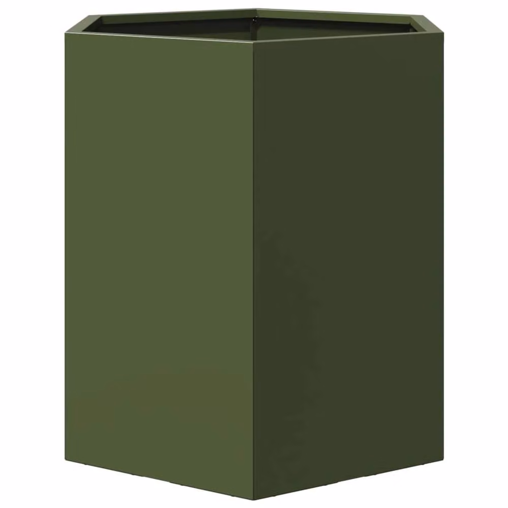 Berkfield Home Hexagon Steel Garden Planter in Olive Green, W: 46 cm, D: 40 cm, H: 45 cm – 4