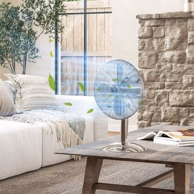 HOMCOM Silver Metal Table Fan with Oscillation and 3 Speed Settings