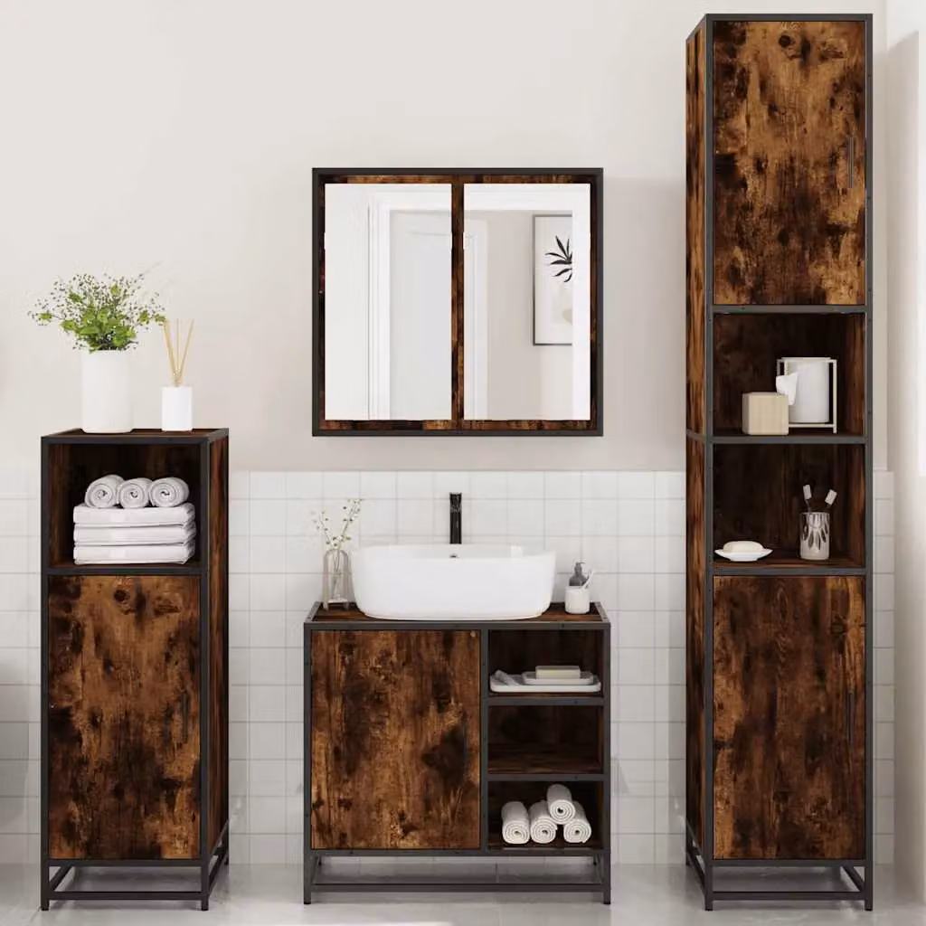 Berkfield Home 4-Piece Industrial Bathroom Furniture Set in Smoked Oak Brown – 3