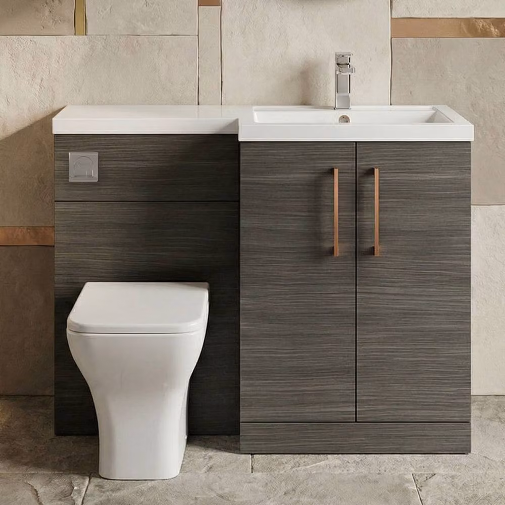 Balterley Modern Right-Hand Vanity and WC Unit Combination in Matt Anthracite Grey Woodgrain – 6