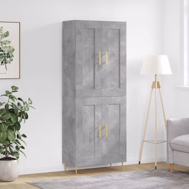 Berkfield Home Modern Wall Mounted Highboard in Concrete Grey, W: 69.5 cm, D: 34 cm, H: 180 cm