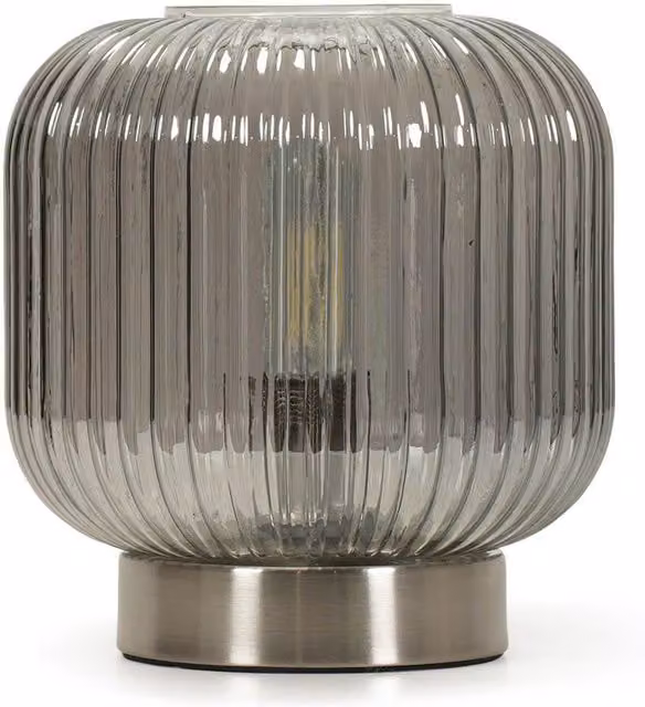 ValueLights Monroe Battery Operated Modern Round Glass Table Lamp in Grey