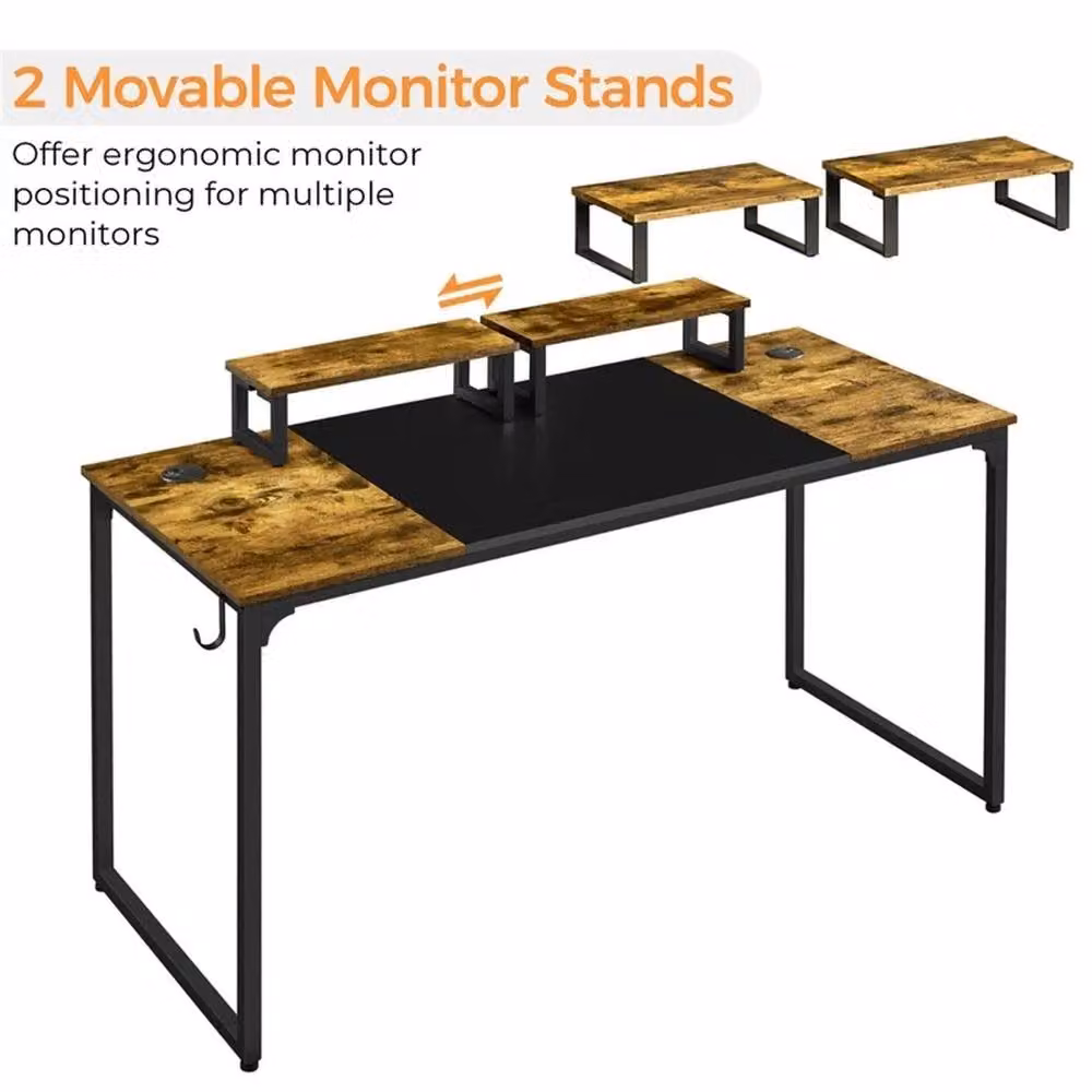 FORGEVIO Vintage Wood and Steel Frame Writing Desk in Multicolour, W/D/H: 140.0 x 75.0 x 2.0 cm – 3