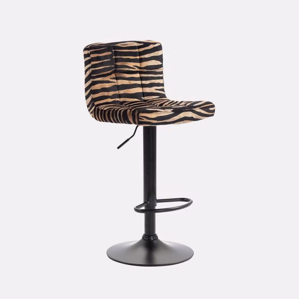 OHS Set of 2 Animal Print Velvet Adjustable Bar Stools with Swivel Seats and Metal Frames in Multicolour – 2