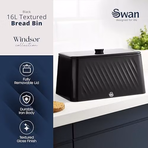 Swan Windsor 16L Metal Bread Bin in Black – 4