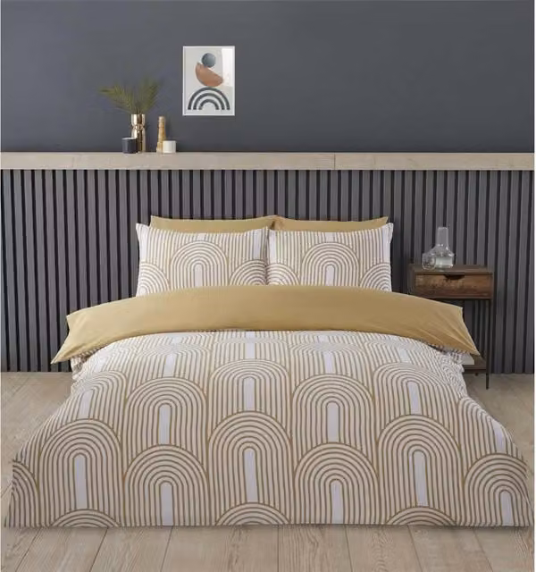 Rapport Graphic Modern Duvet Cover and Pillowcase Set in Yellow and Blue, 140 x 200 cm
