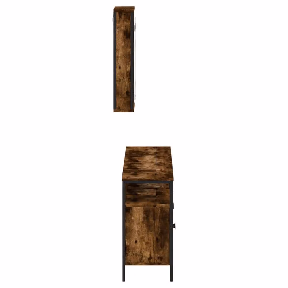Berkfield Home 3 Piece Industrial Bathroom Furniture Set in Smoked Oak Brown – 3