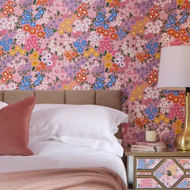 I Love Wallpaper Woodland Meadow Floral Wallpaper in Pink