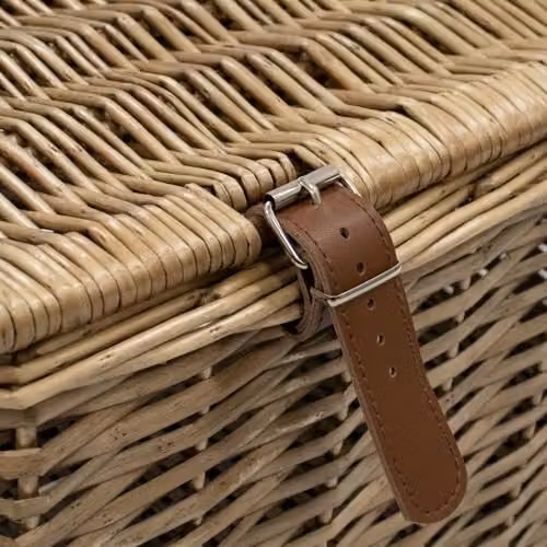JVL Handmade Wicker Hampers with Faux Leather Straps, Set of 2 in Brown and Sand, W/D/H: 36.0 x 32.0 x 36.0 cm – 2