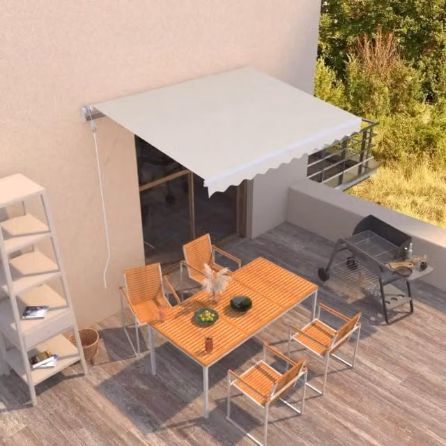 Berkfield Home Manual Retractable Awning with Crank and Folding Arms, Beige, W: 350 cm, D: 250 cm