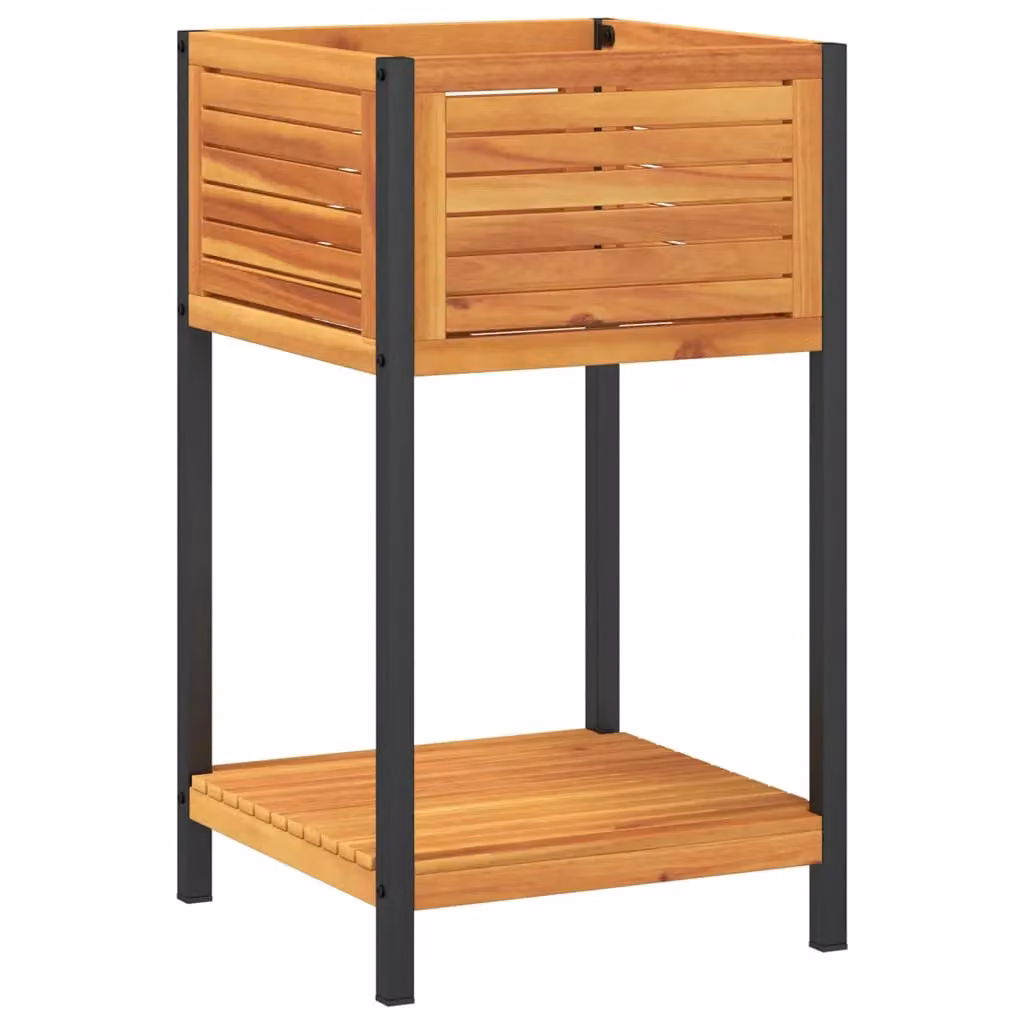 Berkfield Home Garden Planter with Shelf in Brown Acacia Wood and Steel, W/D/H: 45 x 45 x 80 cm – 2