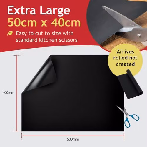 SPARES2GO Non Stick Universal Teflon Oven Liners, Black, W 50 cm x D 40 cm (Pack of 2) – 3
