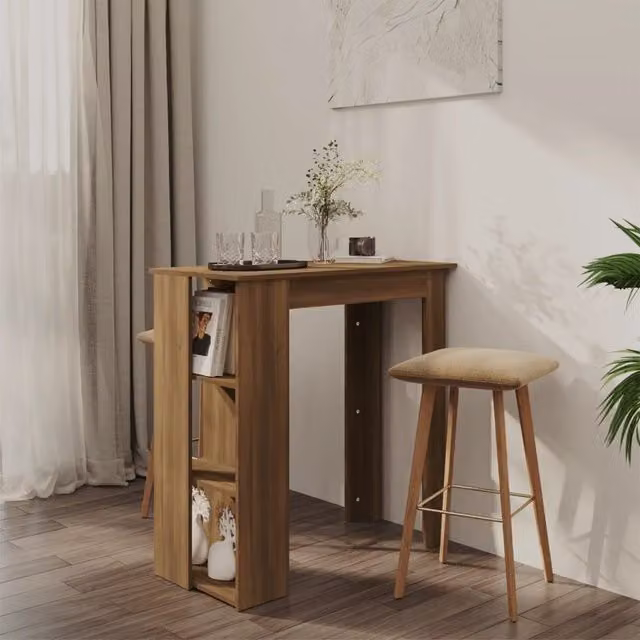 Berkfield Home Bar Table with Shelf in Brown Oak, W: 102 cm, D: 50 cm, H: 103.5 cm – 1