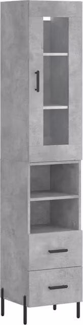 Berkfield Home Highboard in Concrete Grey with Glass Doors and Internal Shelves, W/D/H: 34.0 x 34.5 x 180 cm