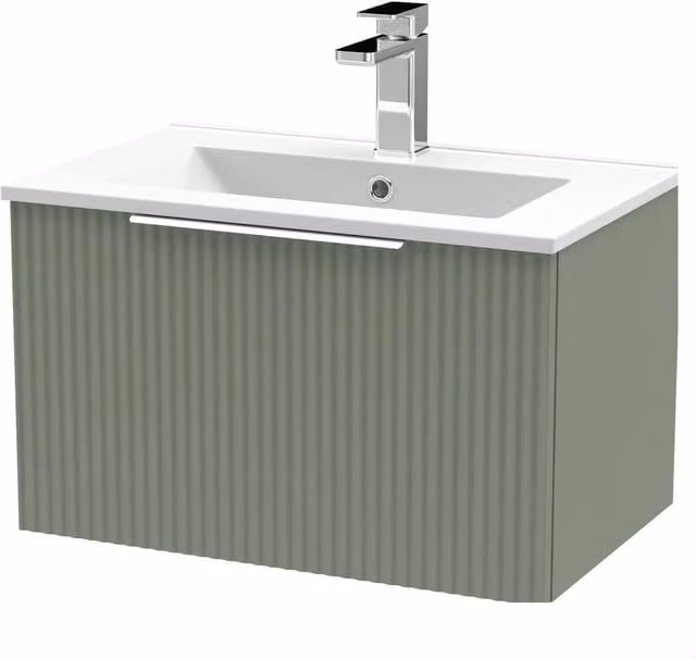 Balterley Tixall 1 Drawer Vanity Unit with Minimalist Basin, Satin Green, W: 60 cm, D: 37.7 cm, H: 60 cm – 1