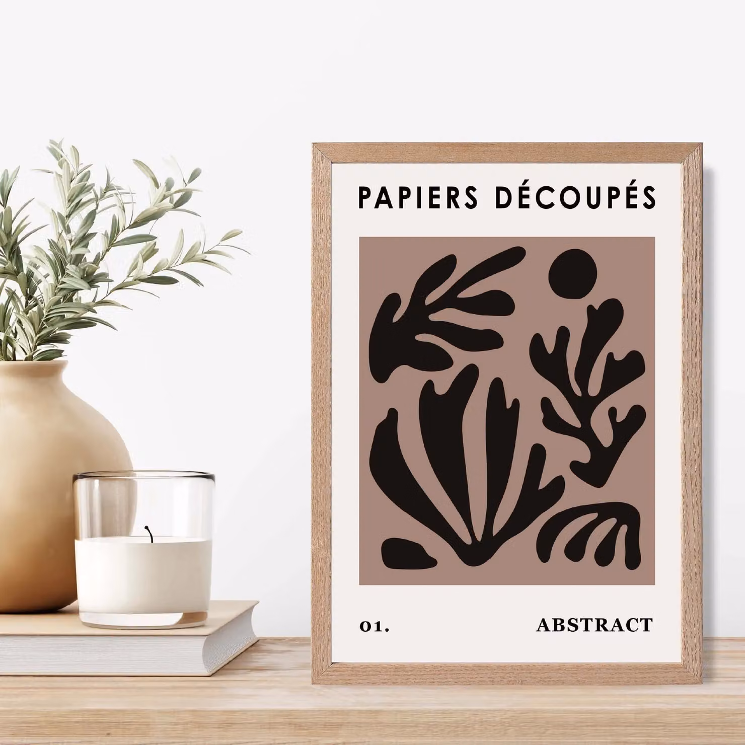 ARTZE Matisse Style Floral Cutout Framed Print in Brown and Black with Oak Frame, A2 – 2