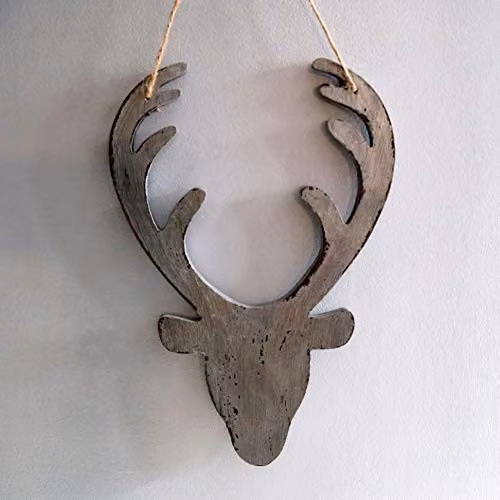 Shatchi Silver Wooden Hanging Reindeer Head Christmas Wall Decoration, 26 cm – 1