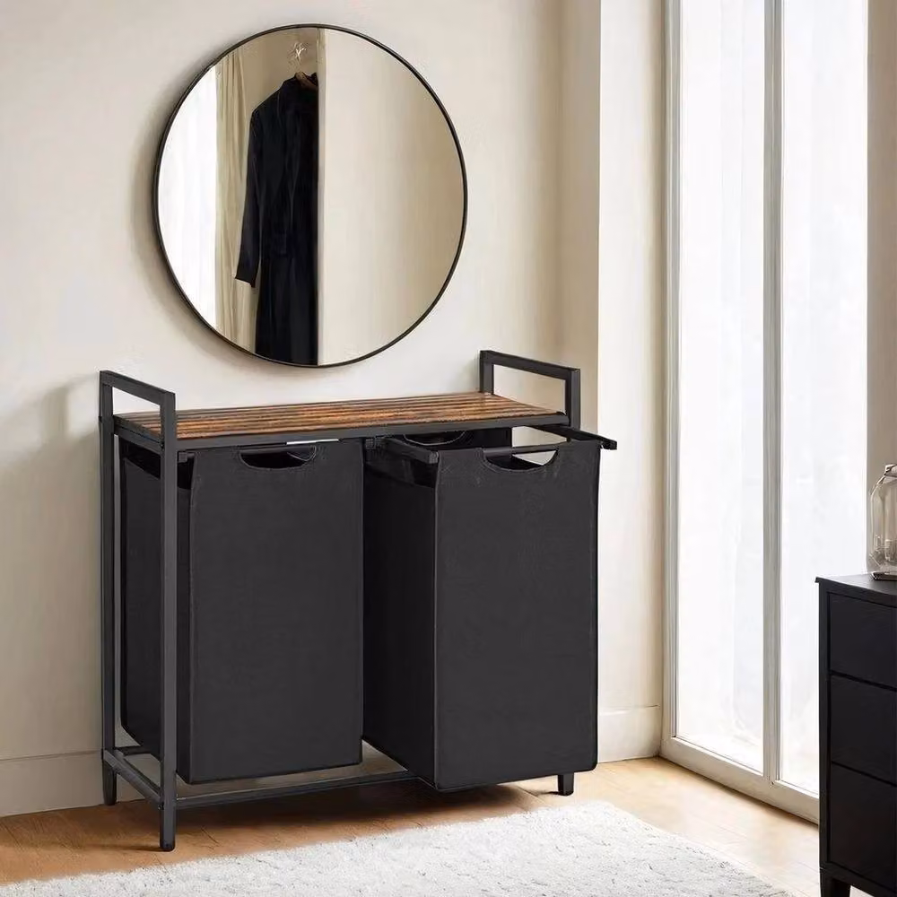 VOGREX Black 2 Compartment Laundry Sorter Hamper with Removable Bags – 2