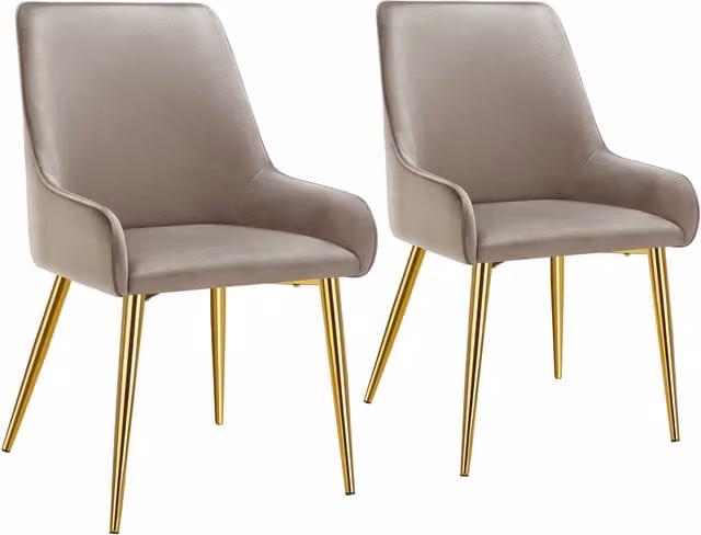 Tectake Modern Dining Chair in Beige and Grey Velvet Fabric with Metal and Plastic Frame