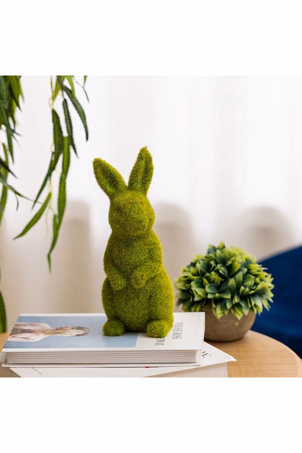 Living and Home Flocked Standing Rabbit Garden Ornament in Green Resin for Outdoor Decor – 2